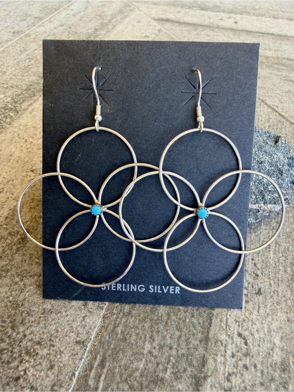 Sterling Silver Multi-Hoop Earrings with Turquoise Accent